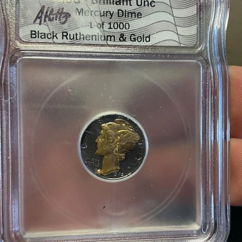 1942 Mercury Dime Black Ruthenium & Gold Brilliant Unc 1 of 1000