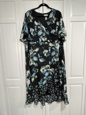 Catherine s Dress Women s Plus Size 22 W Black Blue Floral Chiffon Lined