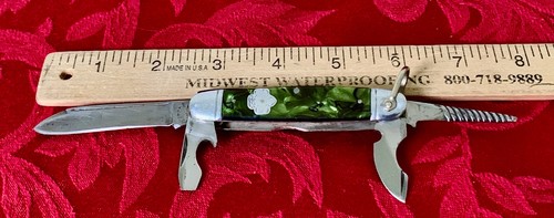 Vintage Girl Scout Utica Featherweight GREEN 4Blade Pocket Folding Knife 1930s