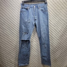 Vintage 90s LEVI'S made in USA 501 30x30 light blue stonewash Tasty Embroidered