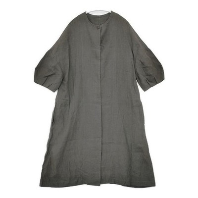 emic:etic washed, ink-dyed linen, no collar coat Charcoal gray 6-0308M 