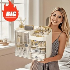 Large Makeup Organizer Cosmetic Storage Box with Drawers Brush Holder Display