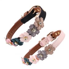 Flower with Pet Cat Dog Collar Adjustable PU Leather Dog Bow Tie