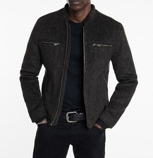  598 NWT John Varvatos Jacket 52 Gray Branden Band Collar Wool Corduroy Men's