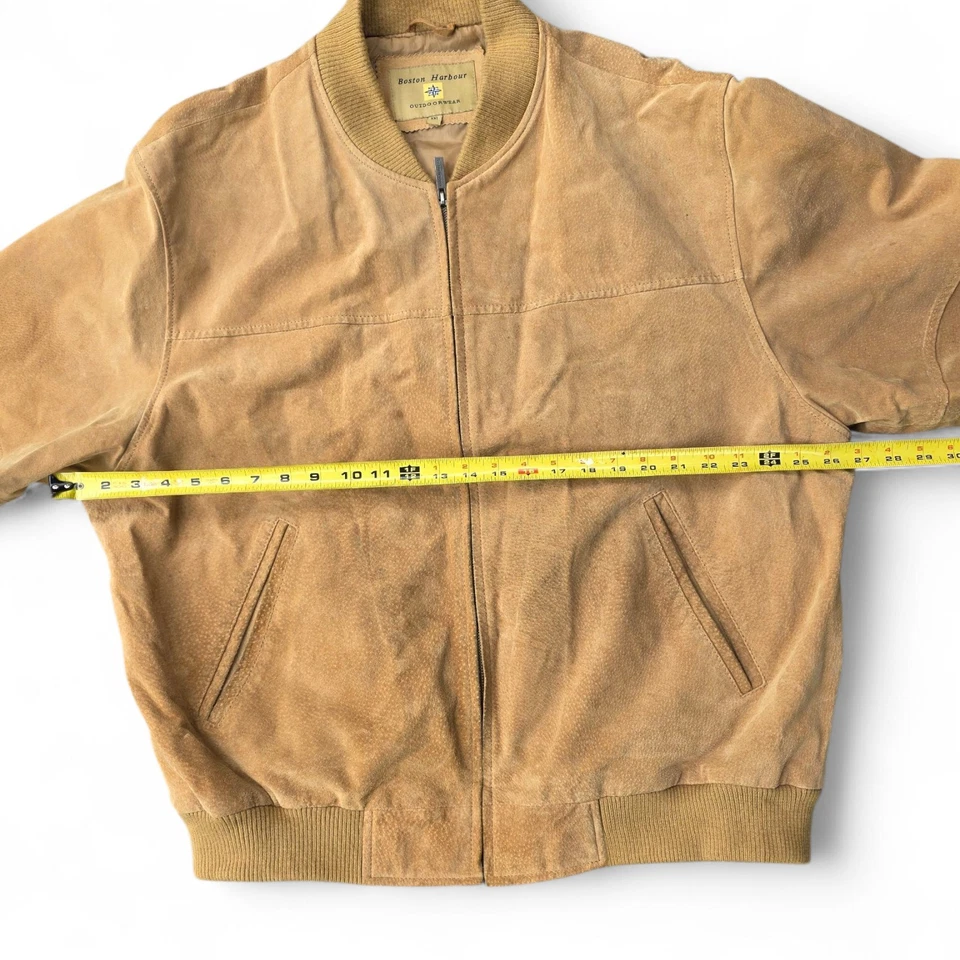 Boston Harbour Outdoorwear Tan Suede Bomber Jacket XXL Men’s Vintage Style Zip  - Image 4 of 4
