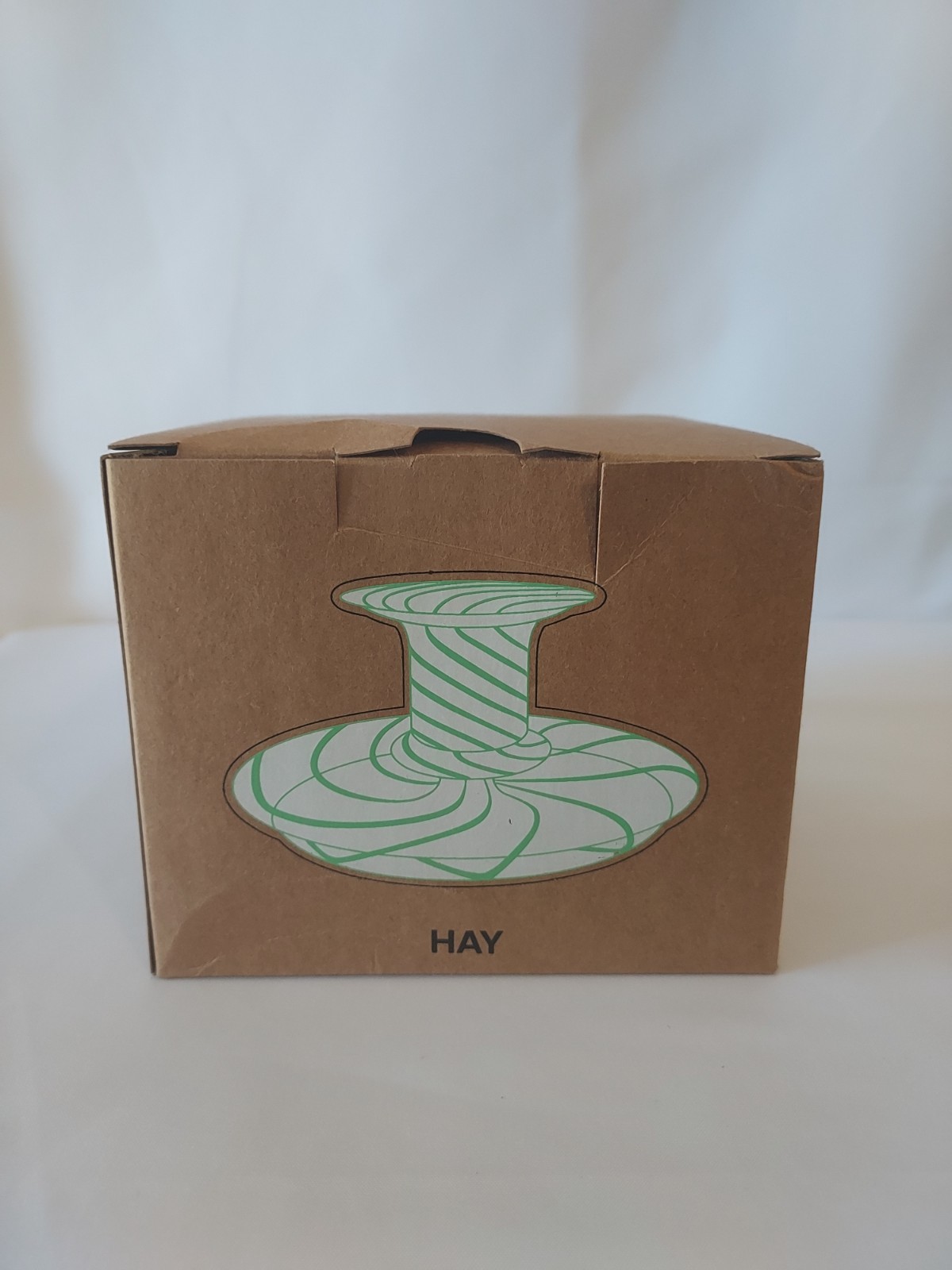 HAY Flare Glass Candle Holder - Small, Stripe Milk Green. Bowl like lower tray.