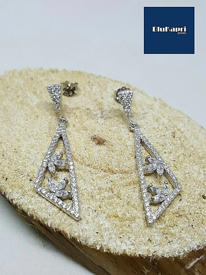 Orecchini donna pendenti in argento 925 e zirconi bianchi - Immagine 2 di 4