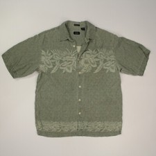 Izod Men's 100 Silk Camp Hawaiian Shirt Size Large Green Short Sleeve