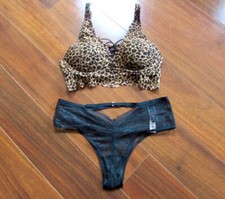 VICTORIA'S SECRET New NWT S M Lattice Leopard Push-Up Bra Cheeky Panty SET