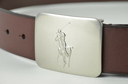 Leather Big Pony Plaque Buckle Belt 