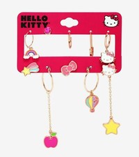 Sanrio HELLO KITTY ICONS MISMATCH Rose Gold Tone Studs Mini Hoops EARRING SET