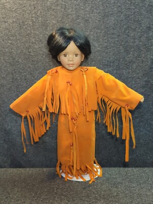 Native American Porcelain Doll 20'' Inch W/ Display Stand 