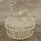 Vintage Jeanette Swan Clear Cut Trinket Dish With Lid Glass Jewelry Box Bird