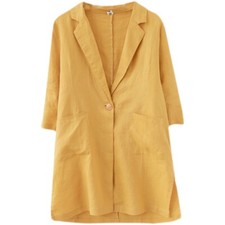 Lady Mid-length Blazer Jackets Coat Solid 3/4 Sleeve Pocket Plus Size Loose Tops