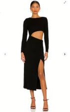 ASTR The Label Long Sleeve Cut Out Midi Dress S Black Crop City Chic Club Slit