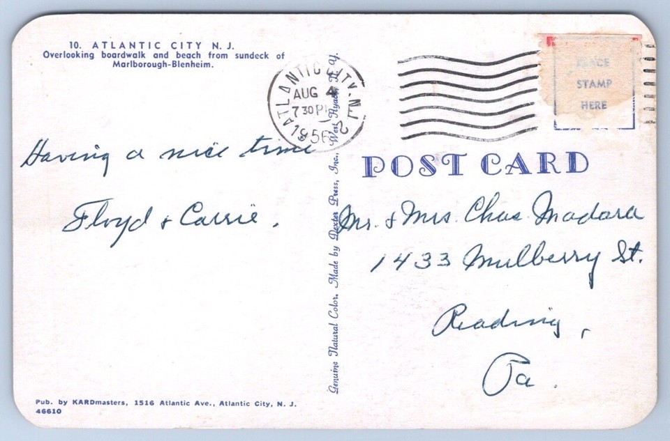 Atlantic City NJ New Jersey Postcard Boardwalk Beach Sun Marlborough