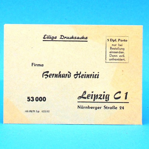 DDR Eilige Drucksache Heinrici Leipzig 5 Dpf Mini-Briefumschlag | 1962 Z1