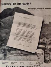 1952 LIFE Ad Advertisement JAMES A MICHENER for Ballentine Ale