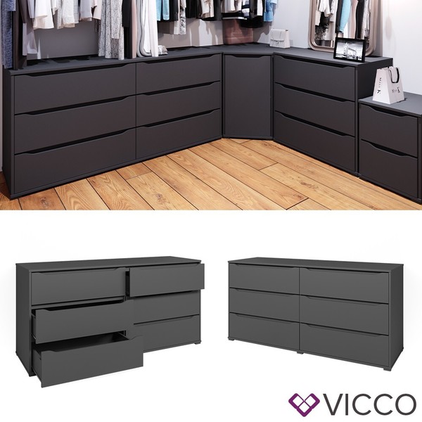 Kommode Sideboard Mehrzweckschrank Ruben Anthrazit Schublade 160 Cm Ablage Vicco-image