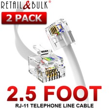  2 Pack 2.5 Foot Telephone Cable RJ11 6P4C Phone Line Cord, White
