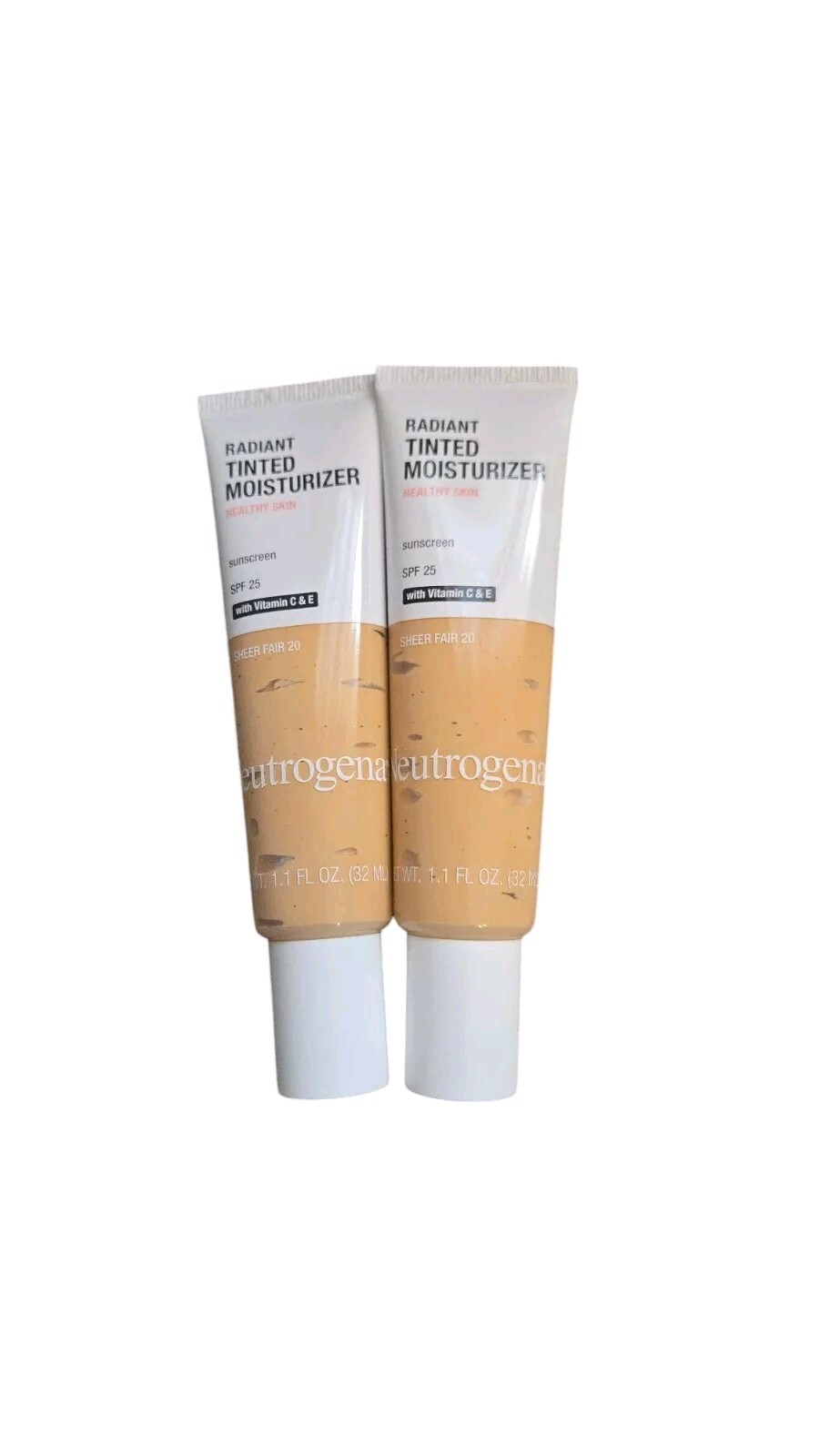 Neutrogena Radiant Tinted Face Moisturizer, Sheer Fair 20, 1.1 fl oz. (LOT OF 2)