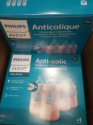 Philips Avent Anti-Colic 4 - 9oz. Baby Bottles with 1m+ flow nipples 2Boxes Pink