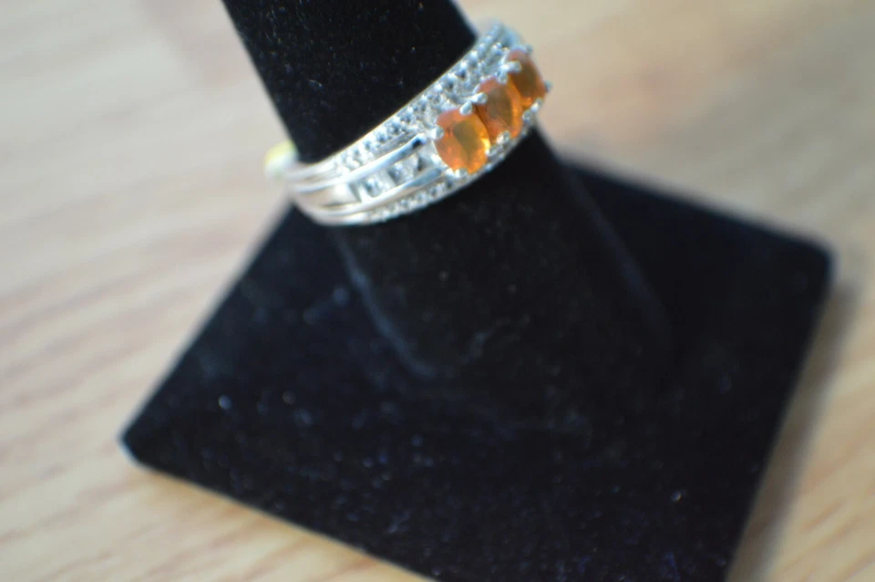 1.60ct Mexican Fire Opal / Topaz Ring Platinum over Sterling Silver Size 7 - Image 3 of 4