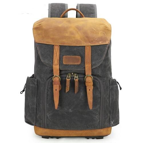 Waterproof Shockproof SLR Camera Bag Lens bag Canvas Leather Backpack - Picture 11 of 21