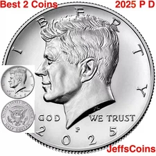 2025 P&D Kennedy Half Dollars Kenedy PD MINT ROLL Clad 50¢ 2 BEST Coins