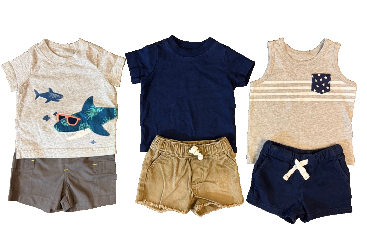 Baby Boy 3 Months Summer Clothes Lot Outfits Shark Navy Brown Gray Shorts Shirts