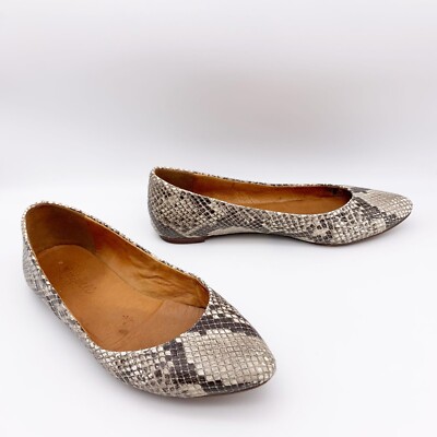 MADEWELL Snake Print Leather Ballet Flats Neutral Pointed Toe Size 