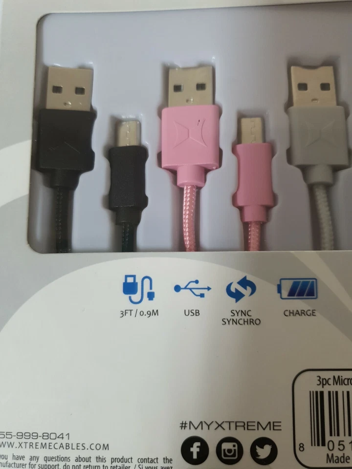 Xtreme Power 3 Pack Micro USB Sync & Charge Cables, High speed transfer, New.  - Image 4 of 4