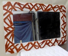 Specchio in legno intarsiato stagionato cm 120x80 bianco marrone spirali rilievo