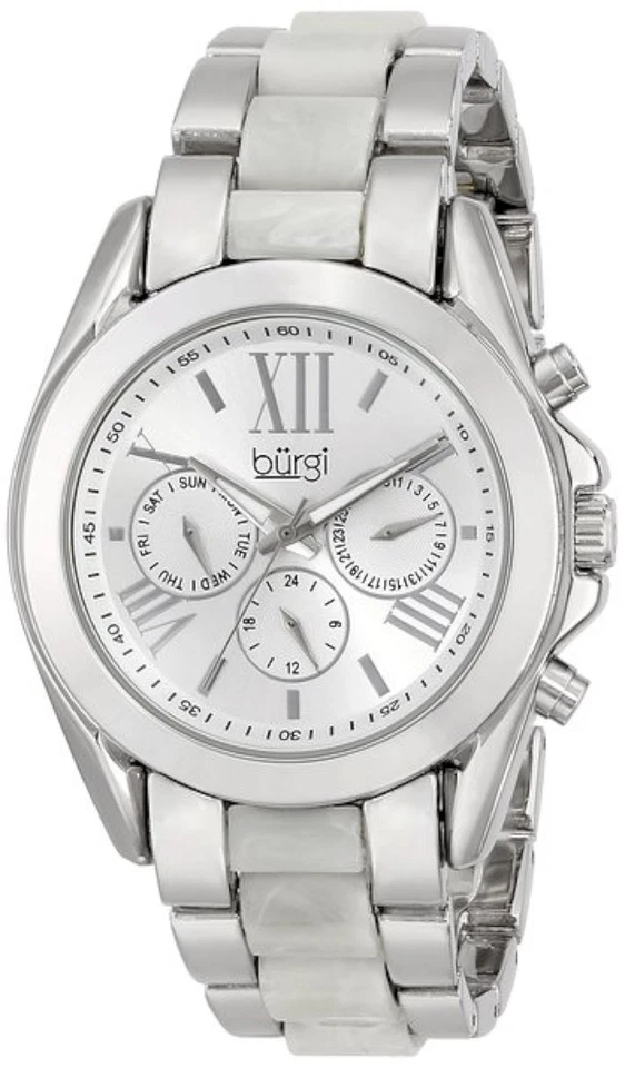 NUEVO Reloj Burgi BUR094SS Mujer Pantalla Analógica Cuarzo Suizo Plateado y Blanco 33FT Foto 4 de 4