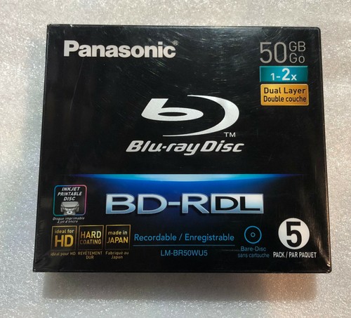 5X Panasonic BluRay BD-R DL 50GB 2x Speed Blu-Ray Inkjet Printable ...