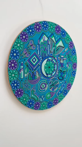 Quadro filato arte Huichol - Catinemiayeeni 60 cm. 24 pollici Filo per opera d'arte messicana - Video 1 di 1