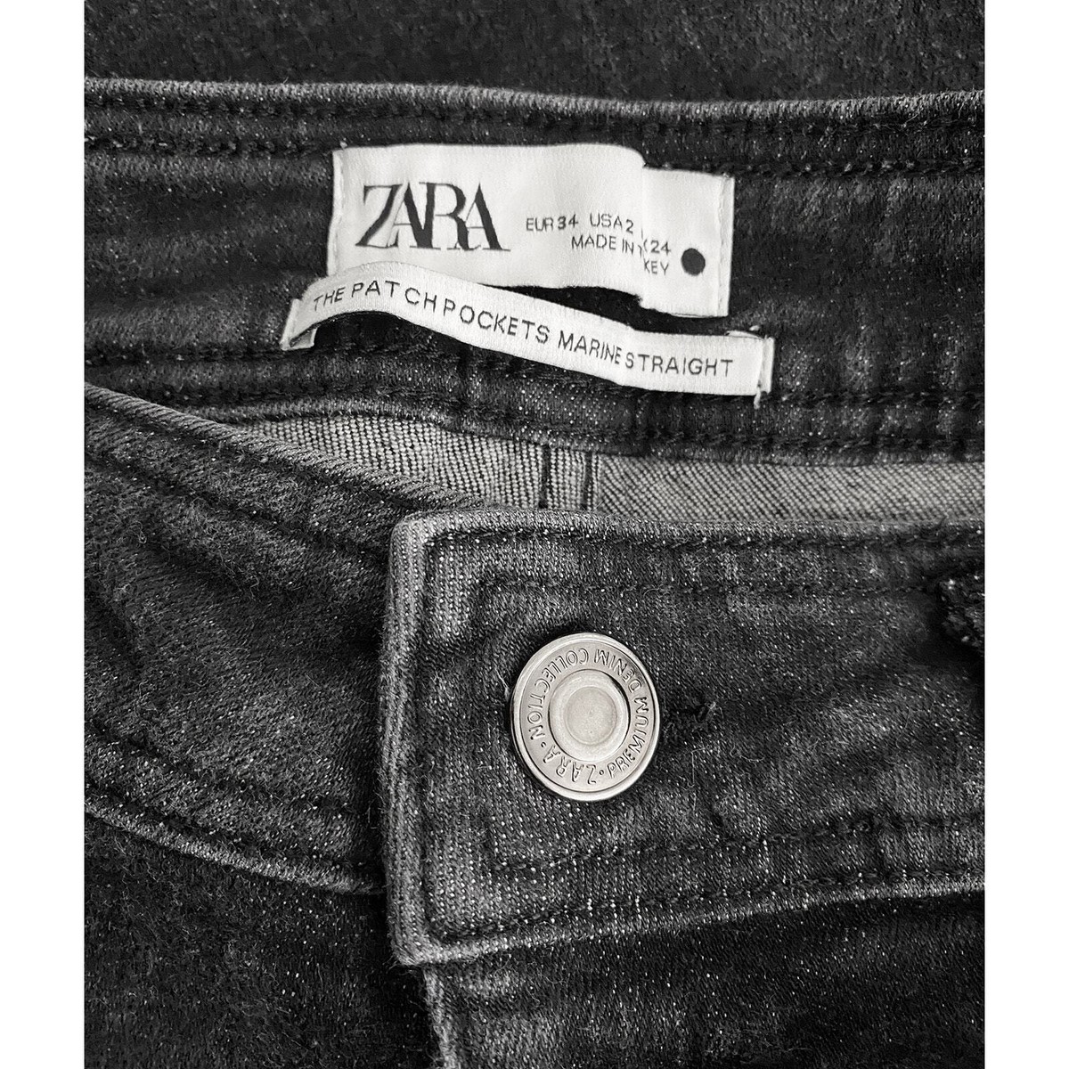 Zara Women's Jeans The Patch Pockets Marine Straight Wide High