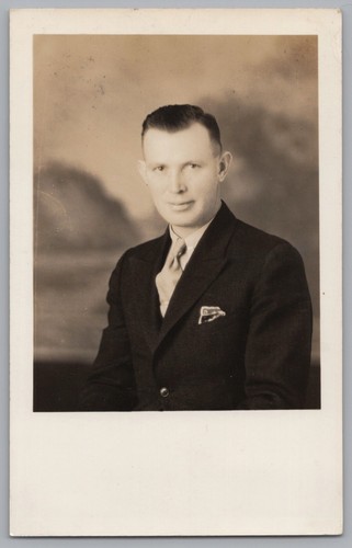 RPPC Postcard Handsome Man Sitting Suit Chair Studio Portrait - Picture 2 of 3