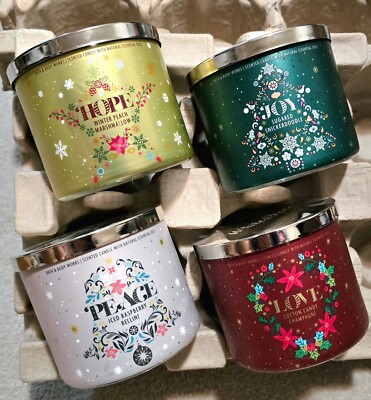 Advent Set(4): 3-Wick Scented Candle Bath & Body Works Home Hope Joy Peace Love