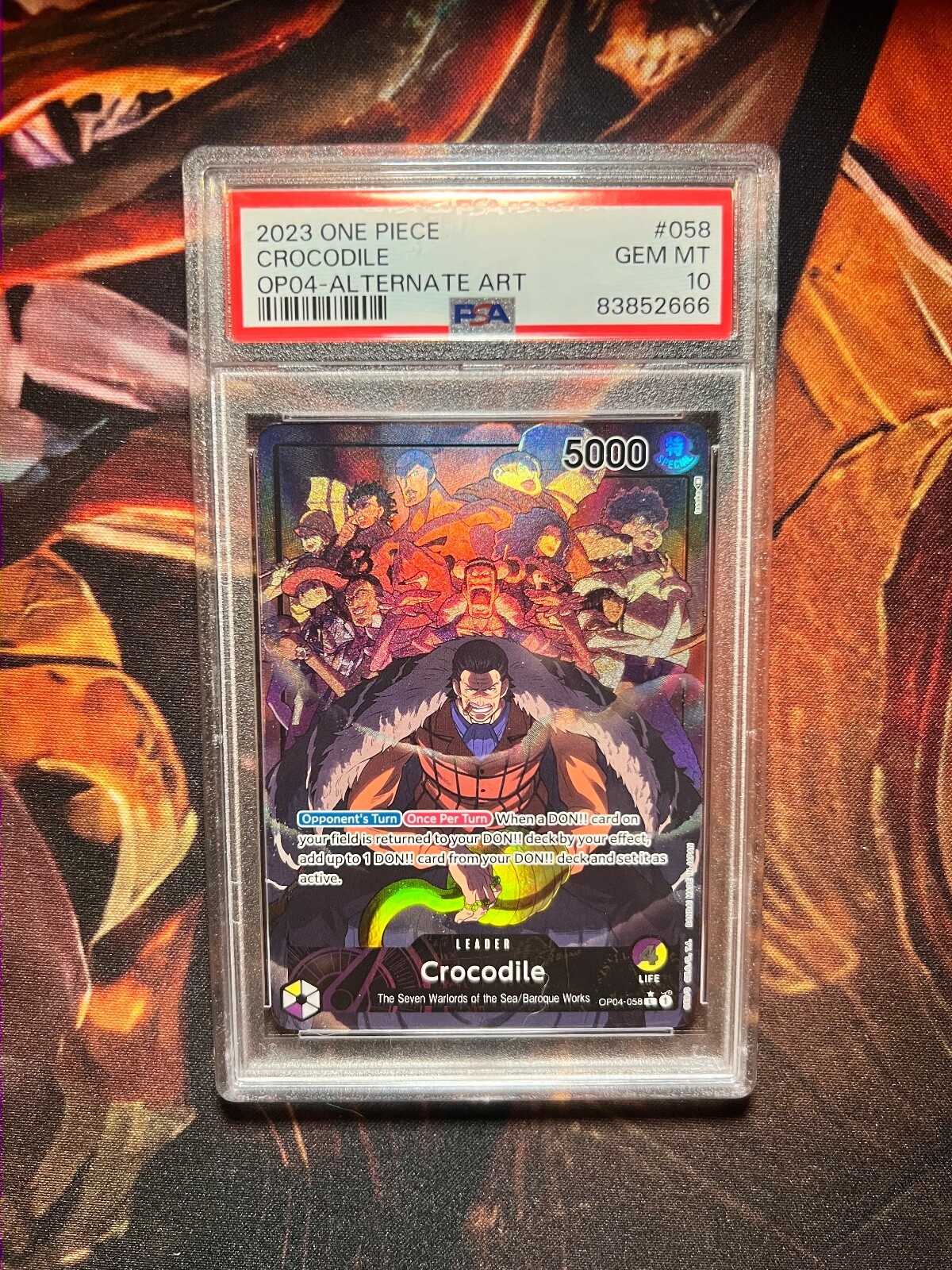 Crocodile OP04-058 Alt Art Leader Kingdoms of Intrigue One Piece English PSA 10