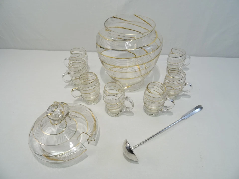 ANCIEN SERVICE A PUNCH COCKTAIL EN CRISTAL SOUFFLE ET DORE XIX EME SIECLE - Photo 3/4
