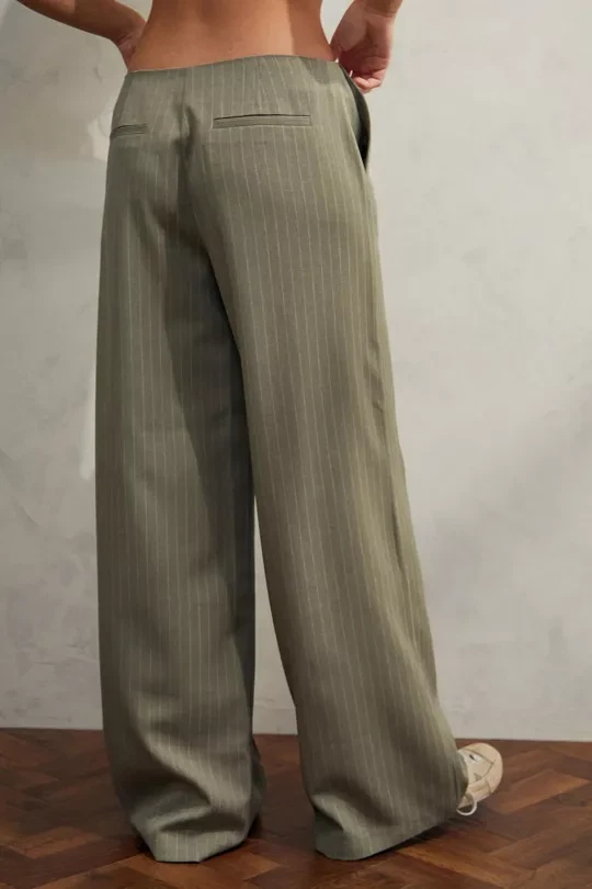 Urban Outfitters Jamie Flat Front Trouser Pant Khaki Green Striped, XL - Image 3 of 4