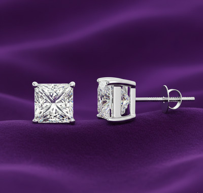 IGI Lab Grown 3 Ct Princess Cut Diamond E F/VVS 18k White Gold Studs