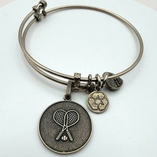 Vintage Y2K Silver Tone Tennis Racket Charm Bangle Bracelet Women's Jewelry