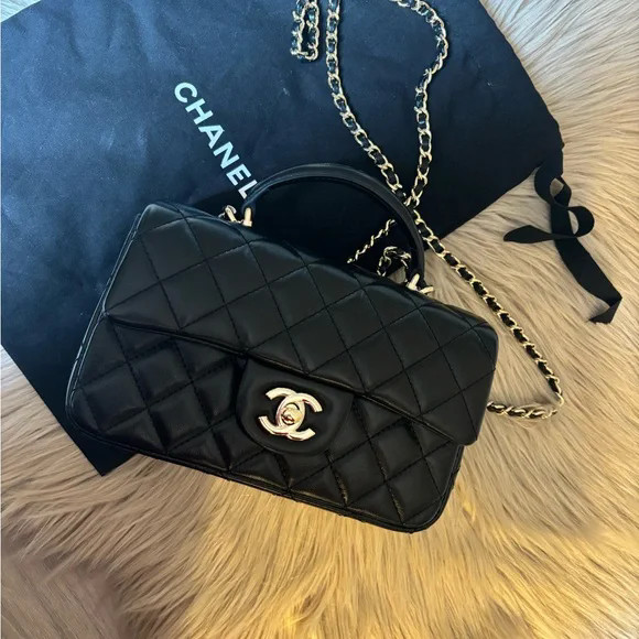 Mini Rectangular Flap Bag with Top Handle in Blac… - image 3