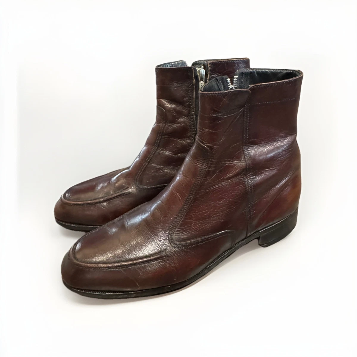 Vtg Florsheim Brown Leather Boots Mens 8.5 D 3215 Side Zip Beatle Moto Retro Vintage 70s FLORSHEIM Cordovan Leather Ankle Boots, Men main image 2