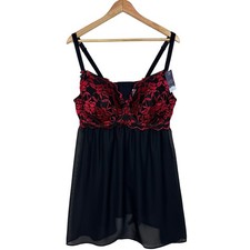 NEW Cacique Babydoll Set Seriously Sexy Lace Mesh Lingerie Women 22/24 Black Red