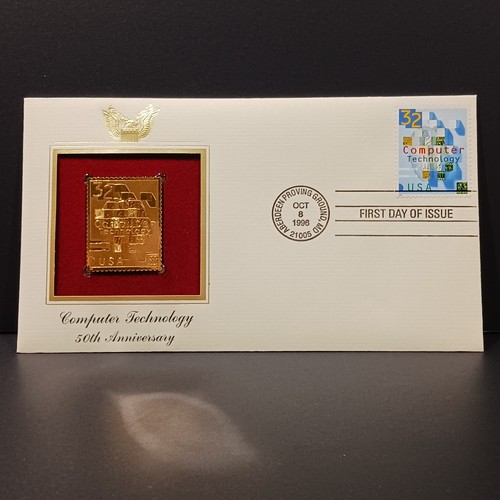 22k Gold Postal Commemorative 1st Day Issue Computer Technology 50th Anniversary - Picture 2 of 5