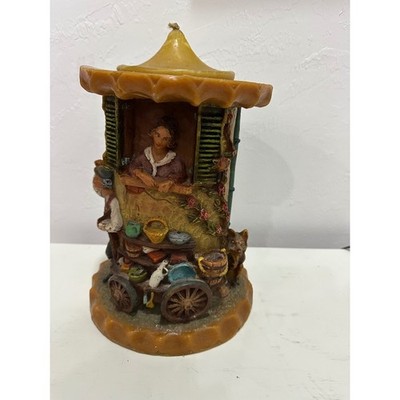 Gunter Kerzen German Beeswax 3D Carved Village Scene Candle Brown 12'' Vintage
