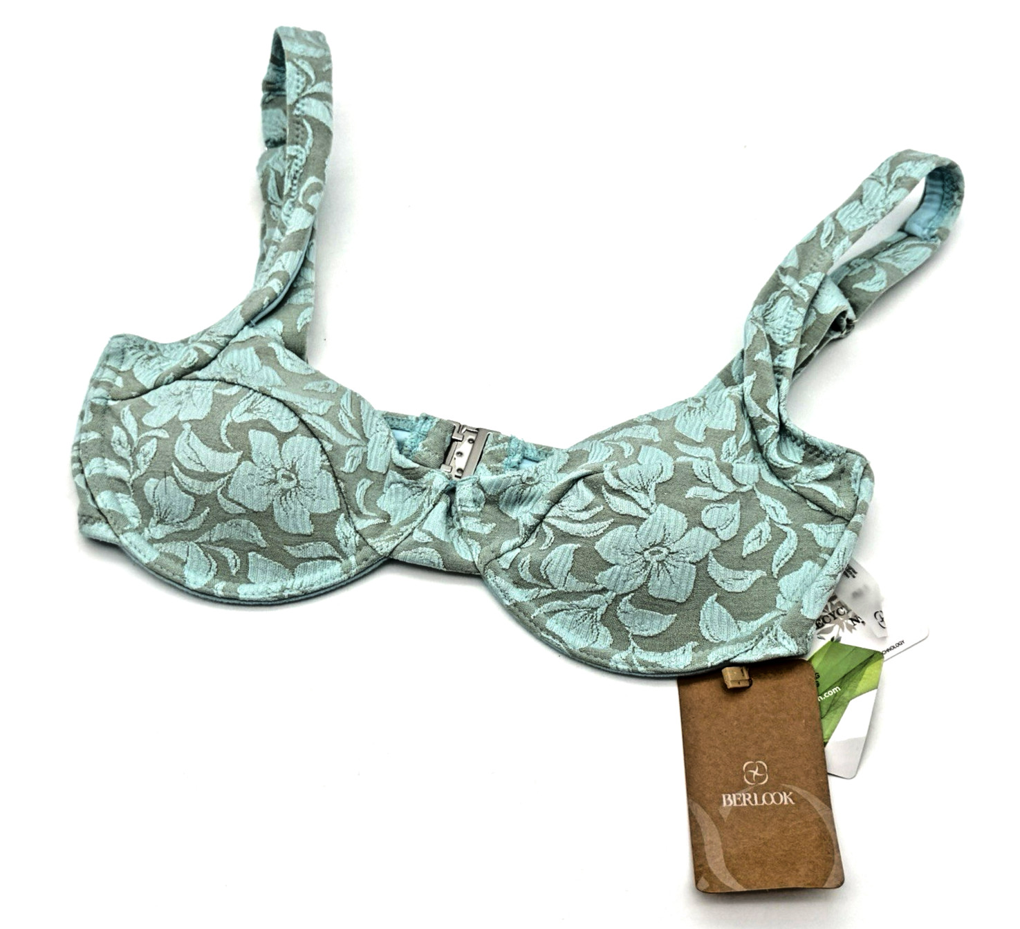 NWT BERLOOK Floral Bikini Top Textured Underwire Light Blue Women Size S